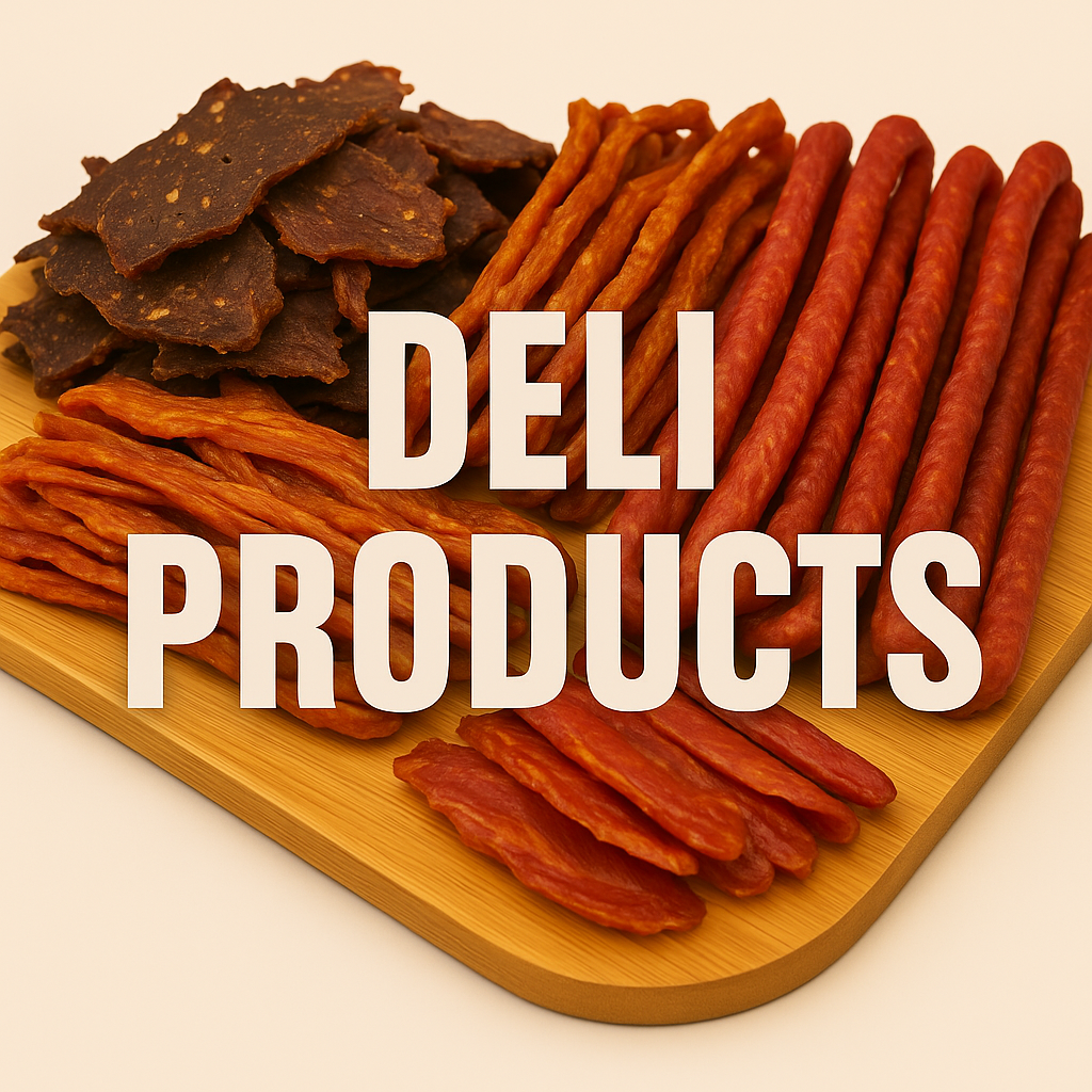 Deli Collection and Speciality dried meats - salami, pepperoni sticks and bacon biltong, curated selection